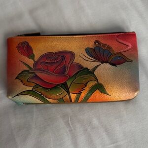 Anna by Anuschka Floral Leather Clutch with Butterfly Design